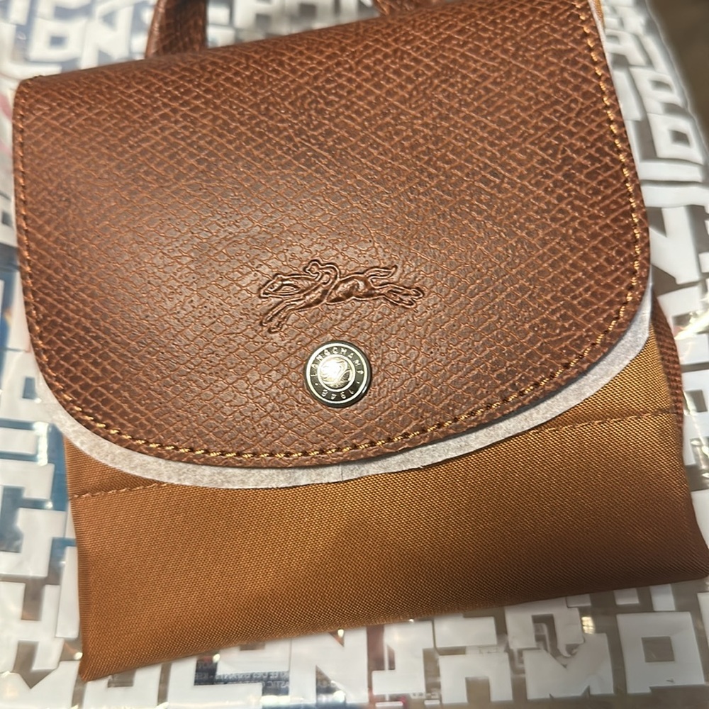 Longchamp Brown canvas Leather Backpack with Gold Hardware NEW - Picture 4 of 4